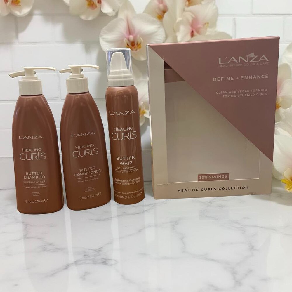L'anza Healing Curls Butter Vegan Shampoo Conditioner 8 oz & Whip 5.7 oz